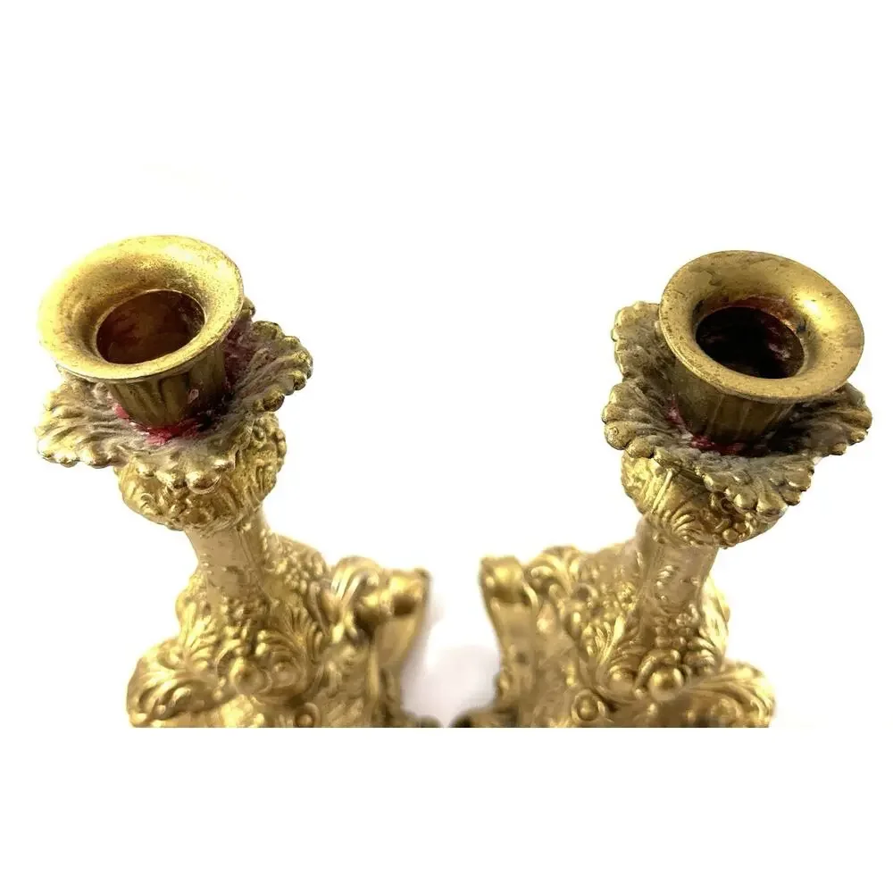 Vintage BWM Co Gold Tone Rococo Candlestick Holders Pair 10.25” Baroque 1002
